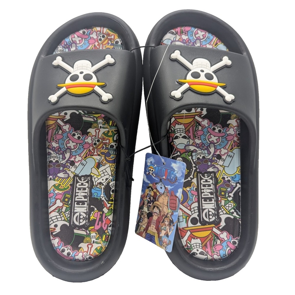 One Piece Anime Skull Slides Sandals Mens Size 8 Black‎ Anime Slip On
